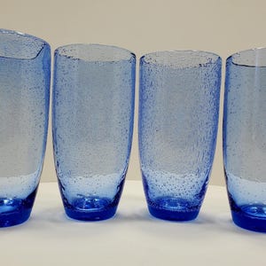 Vintage Cobalt Blue Bubble Glass Highball Glasses - Bormioli Rocco