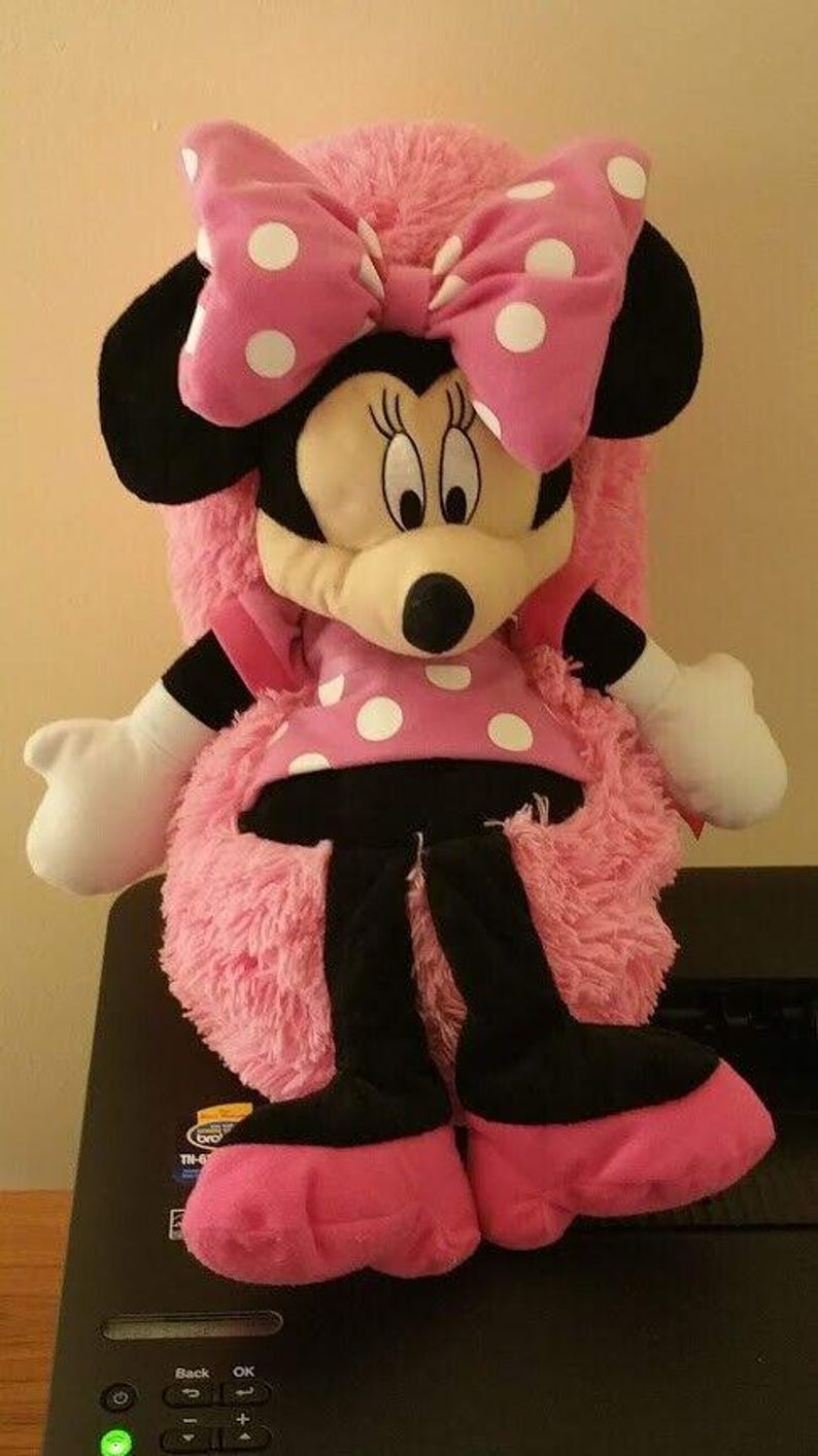 Disney Minnie Mouse Hide Away Pets Pillow Pink Black & White 14" Plush Toy image 1