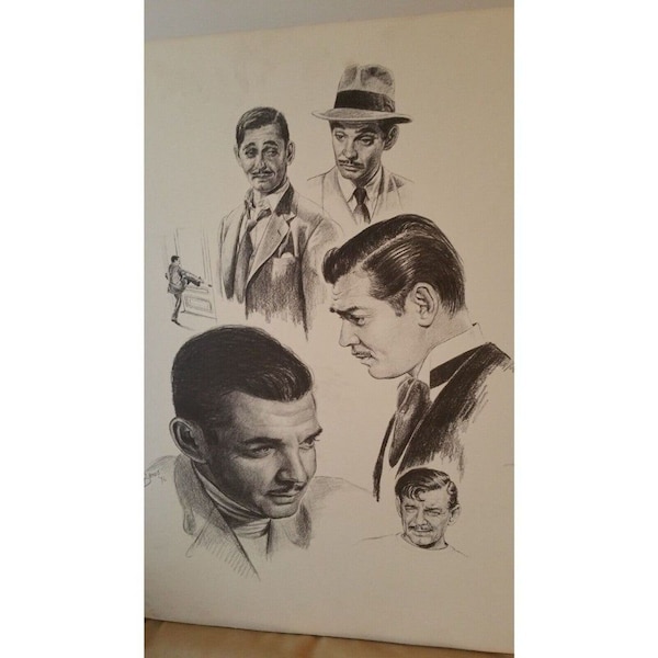 Clark Gable Charcoal Lithograph By Glen Banse 1976 24x18 Art Print