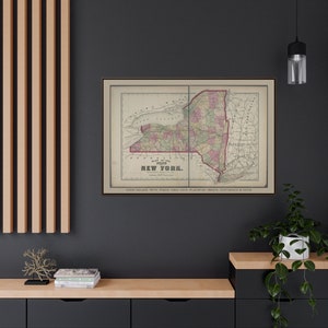Vintage Karte von NY Plan des Bundesstaates New York Galerie Leinwand Wraps Einweihungsgeschenk für Büro oder Studium Geschenkideen Karten für Geschichtsinteressierte