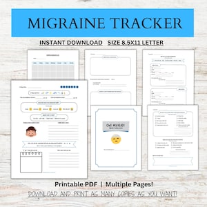 Migraine symptom tracking journal, printable migraine journal,  kids daily headache log, headache trigger tracker, migraine tracker bundle