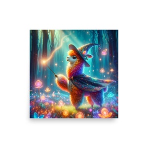 Verzaubertes Lama Magier Poster - Magische Waldszene Kunstdruck