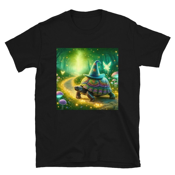 Magical Turtle Wizard T-Shirt - Enchanted Forest Cotton Tee, Soft and Durable