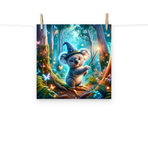Verzaubertes Koala-Poster - Magische Waldszene Kunstdruck, hochwertiges Mattes Papier, Ideal für Zuhause und Büro Dekor