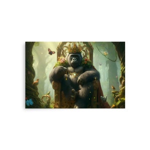 Poster „Regal Gorilla King“ – Wandkunst „Zauberwald“, matte Oberfläche in Museumsqualität, ideal für die Dekoration zu Hause oder im Büro