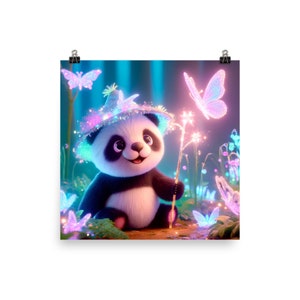 Verzaubertes Panda-Poster – Kunstdruck mit magischer Waldszene, hochwertiges mattes Papier, perfekt für Heim- und Bürodekoration