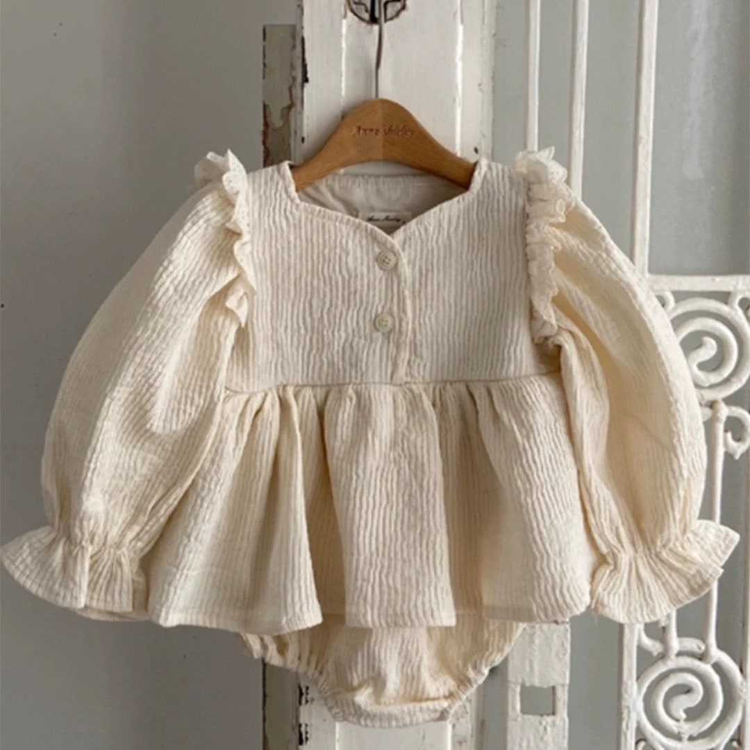 Romper Baby Girl Cream Ruffle Outfit Adorable Newborn Etsy