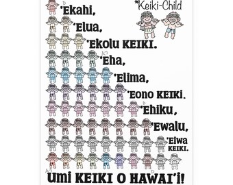 Hawaiian Counting song numbers Indoor and Outdoor Silk Posters