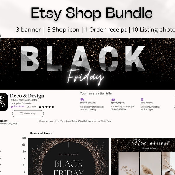 Black Friday Etsy Shop Banner Templates, Sale, Etsy Branding Kit Template, Editable Canva Banner Mockup Templates