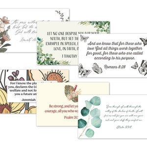 52 Tarjeta de versículo bíblico con temática floral única, Escritura, Tarjeta de aliento, Regalo cristiano, Aliento diario para mujeres jóvenes, Tarjeta de estudio semanal