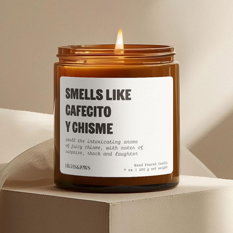 Smells Like Cafecito y Chisme, Housewarming Gift, Gift for a Friend, Funny Gift For Her, Candle Gift, Birthday Gift, Regalos en Español image 1