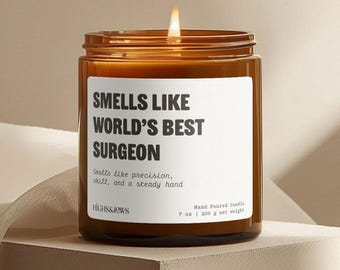 Smells like World&#39;s Best Surgeon, New Job Gift, Promotion Gift, Funny Gift for Surgeon, Med School Grad, Medical Student, Healthcare Worker