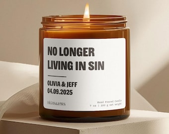 No Longer Living in Sin, Bougie de mariage, Cadeau pour le jour du mariage, Je viens de se marier, Cadeaux pour meilleur ami, Bougie amusante, Bougie personnalisée, Bougie personnalisée