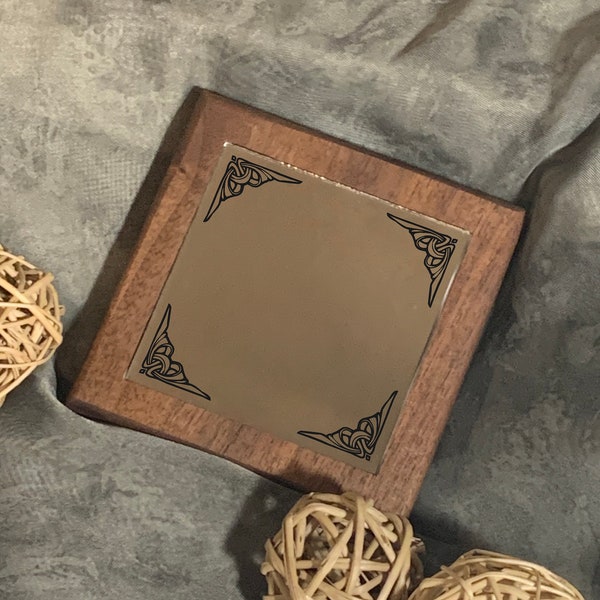 Custom Painted Walnut Square Hand Mirror Gift 3 inch Rustic