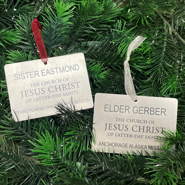 Custom Steel LDS Missionary Tag Christmas Ornament