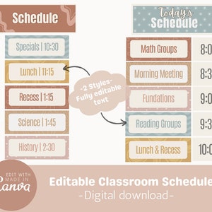 Classroom Schedule, Editable Classroom Printable, Canva Template, Teacher Resources, School Timetable, Bright Pastels, Instant Download