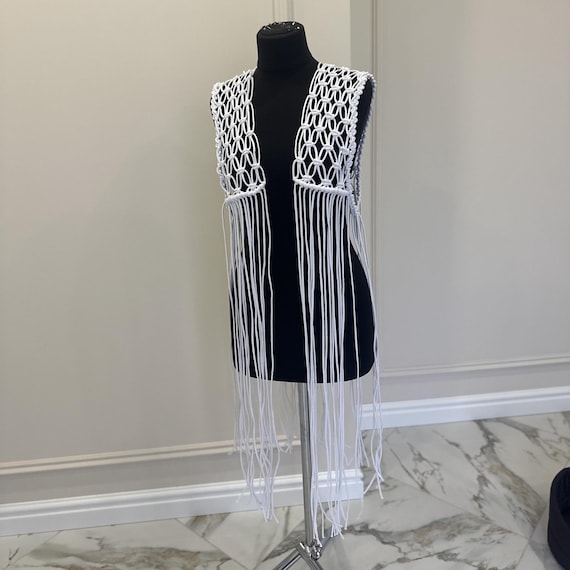 Makramee Top Lange Fransen Weste Handgemachte geknotete Frühlings