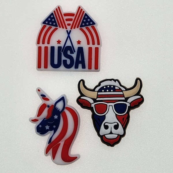 Patriotic USA 4th cow unicorn (2 piece) focal for beadable pens bling gifts