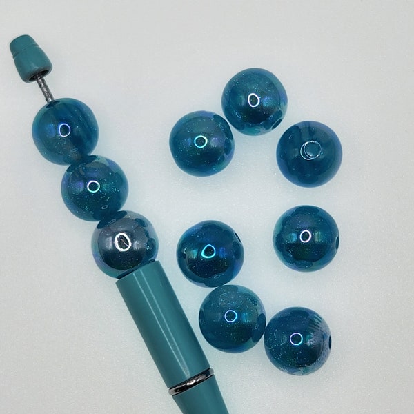 Acrylic turquoise galaxy beads 16mm, 5 pieces for beadable pens