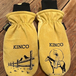 Kinco Mittens, Leather Mittens, Mitten Art, Custom Mittens, Unique Kinco Mittens, Unique Gift, Hand Drawn Art, Cowboy Mittens, Western Art