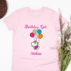 Personalized Birthday Girl Shirt, Hello Cat Birthday Shirt, Custom Kitty Shirt, Birthday Girl Party Shirt, Kawaii Shirt, Lovely Cat Shirt