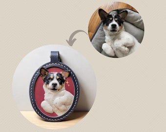 Llavero con retrato de mascota tallado a mano en cuero, dije 3D, regalo conmemorativo