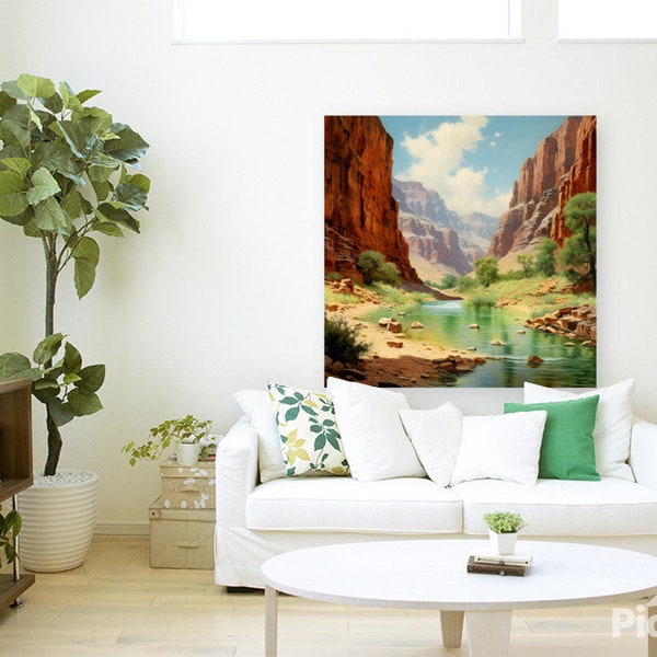 Grand Canyon Digital Print Desert Oasis Art Nature Lover Gift Southwest Decor Peaceful River Scene Hiking Enthusiast