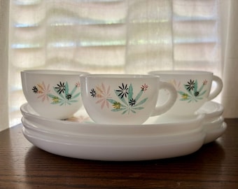 Vintage Federal Glass, Atomic Flower, Patio Snack Set, Service for 3, MCM