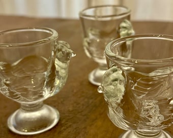 Vintage Glass Hen, Egg Cups, Set of 3, From France