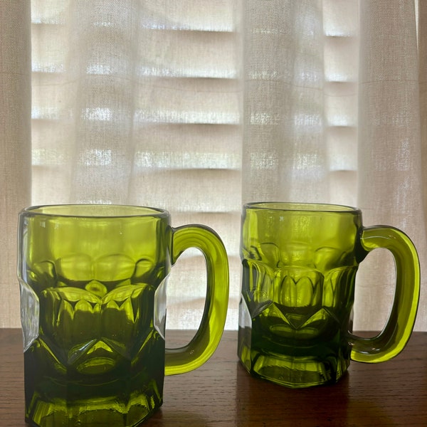 Vintage Avocado Green, Heavy Mugs, Beer, Set of Two