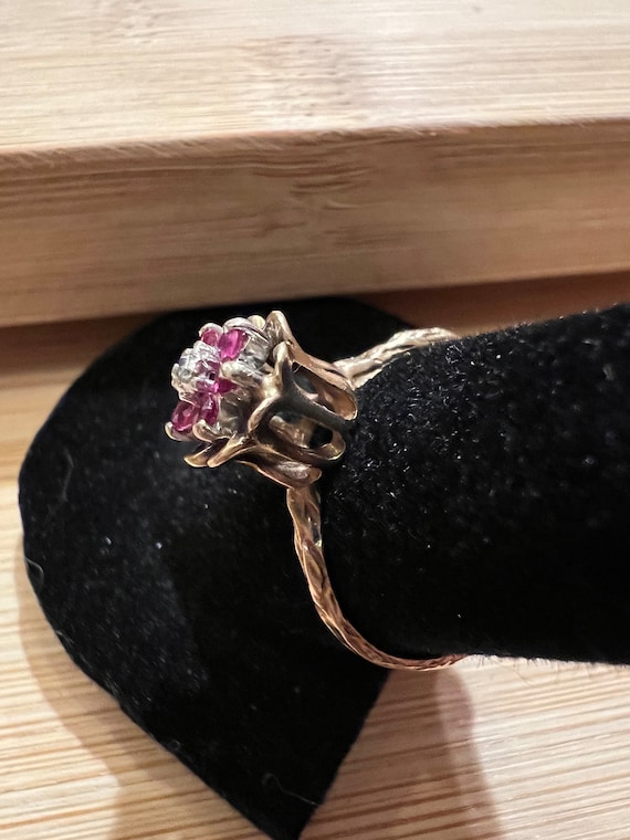 Antique 10k Ruby and Diamond Ring Size 6.5 - image 3