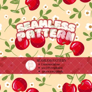 Cherries seamless pattern, Cherry Digital Paper, Cherry Background, Cherry Pattern, Fruit Background, Digital Paper Pack, digital product