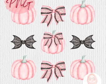 Pink Pumpkin and Bow Coquette PNG, Halloween Pumpkin png, Coquette Bow Halloween png, Halloween clipart, spooky season png, digital product