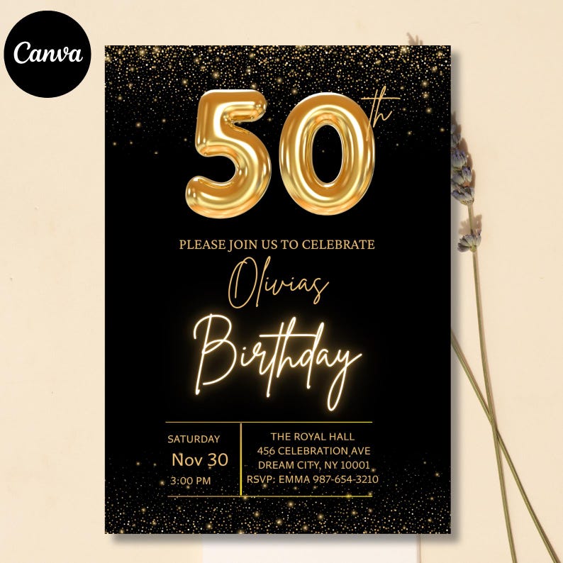 Popular 50th Birthday Invitation Template EditableParty Invite Popular 50th Birthday Invitation Template EditableParty Invite