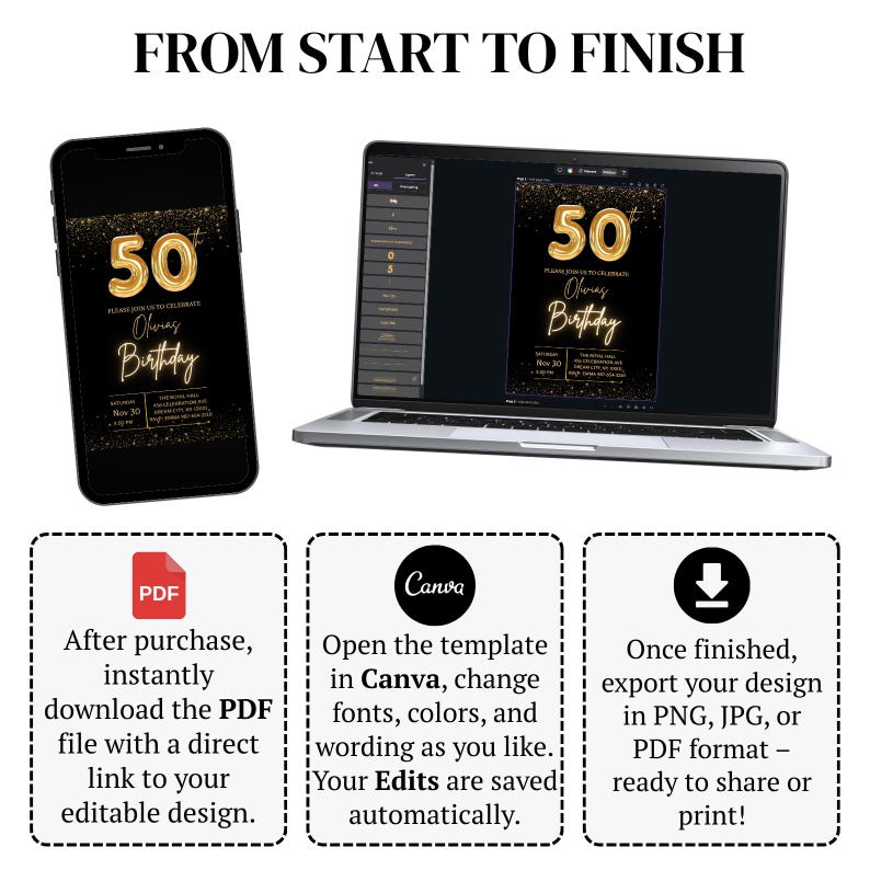 Popular 50th Birthday Invitation Template EditableParty Invite Popular 50th Birthday Invitation Template EditableParty Invite