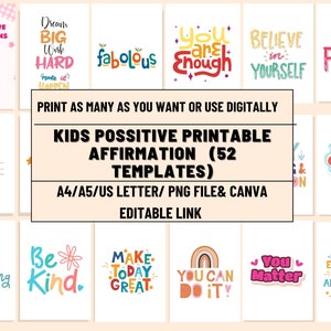 Affirmation für Kinder, motivierende Vorlagen, Spielzimmer Poster, tägliche Affirmation, Kinder Positivität Rahmen, Kinder Affirmationskarten