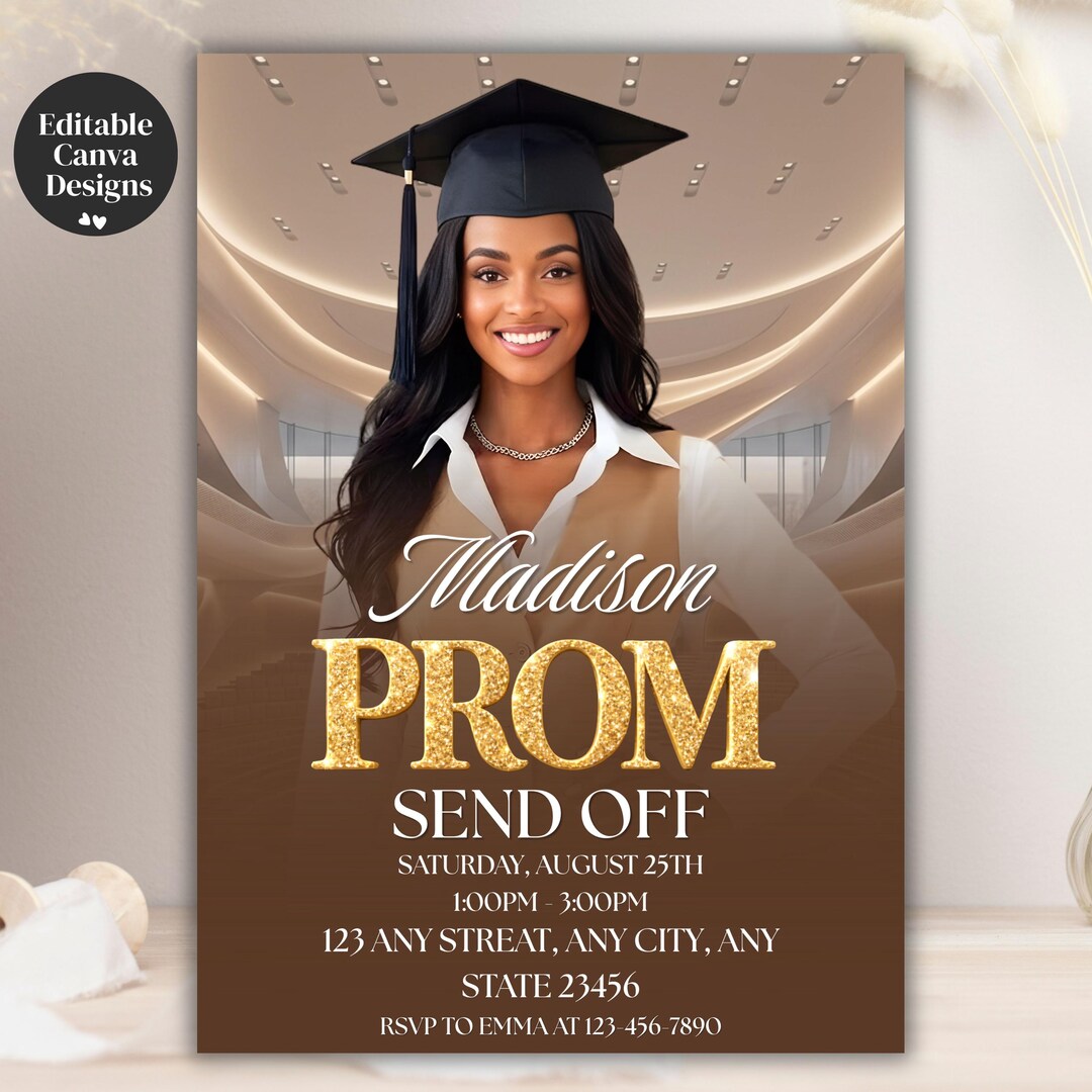 Queen Prom Send off Invitation Template, Beige Gold Editable Girls ...