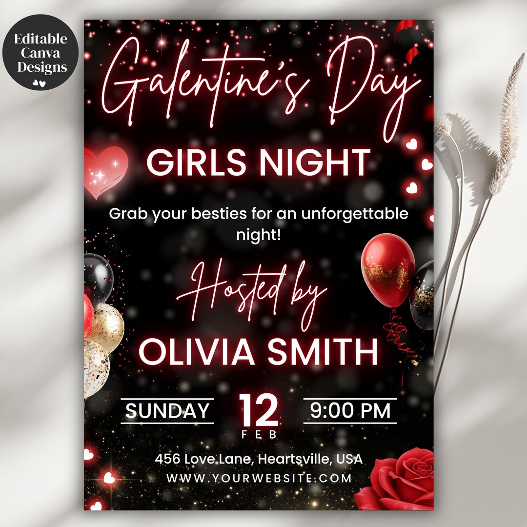 Galentine's Girls Night Invitation, Friends Night Party Dinner Invite ...