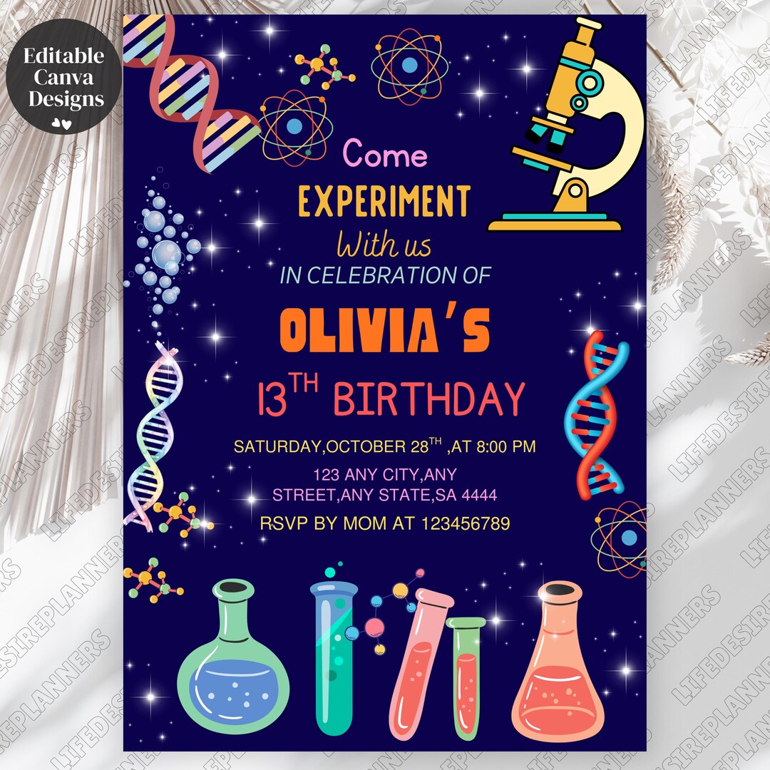 Science-themed Birthday Invitation, Editable Mad Science Experiment ...