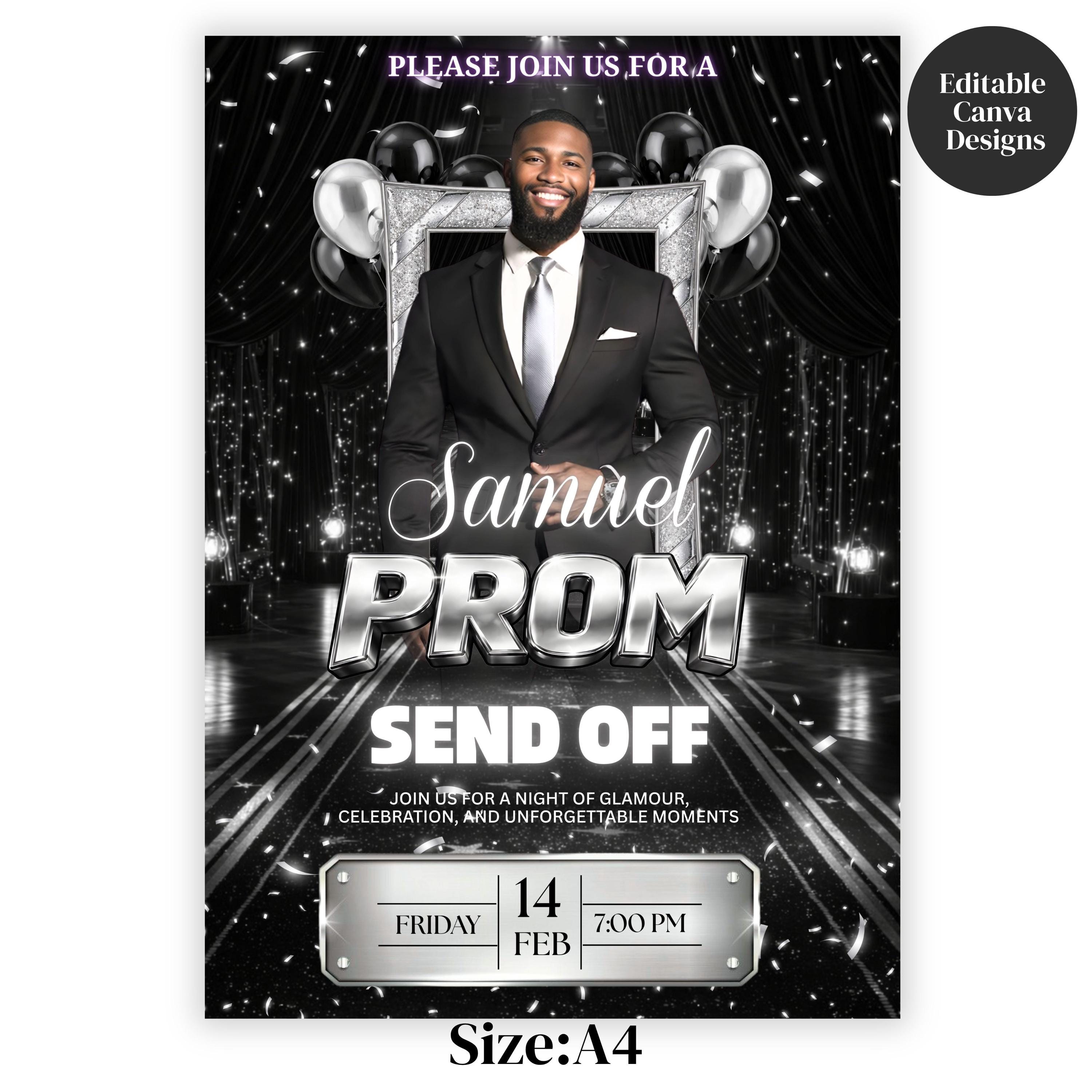 Black-silver Prom Send off Digital Invitation, Graduation Prom King ...