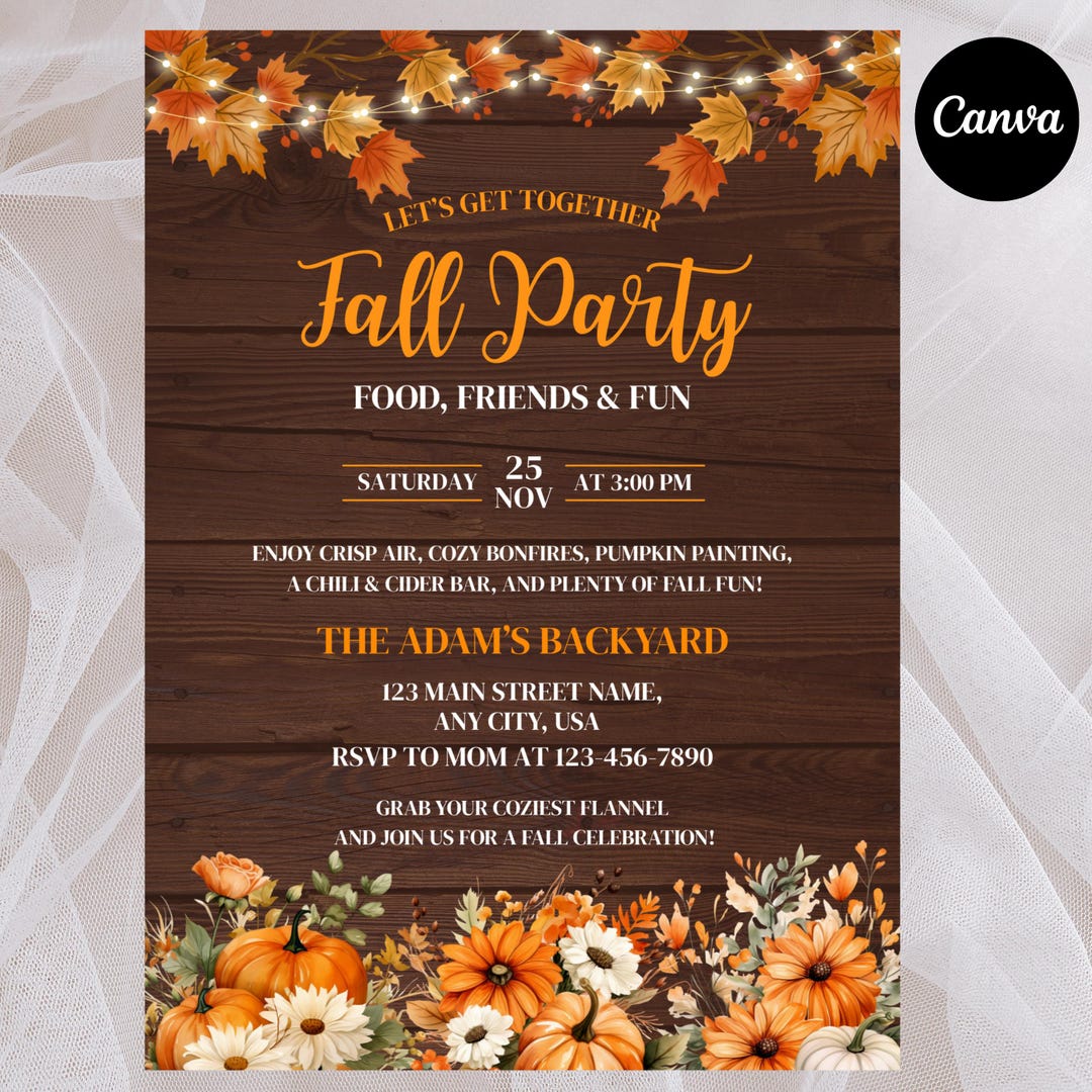 Fall Party Editable Invitation, Autumn Harvest Festival Invite, Bonfire ...