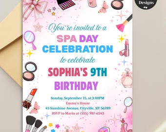 Editable Spa Party Invitation, Pamper Birthday Template for Girls, Tween Glam Party Invite, Relaxation Theme, Canva Editable Card