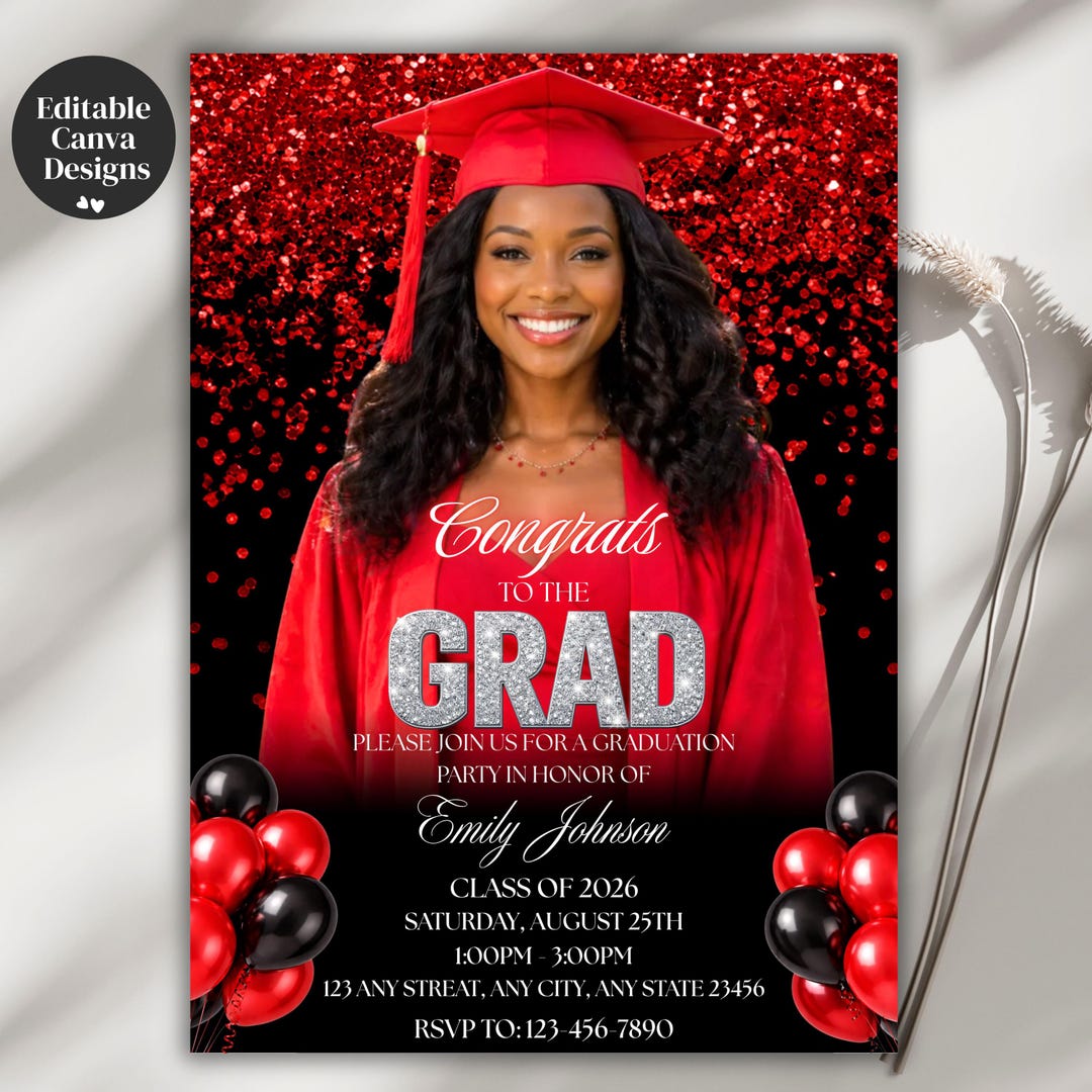 Congrats to Grad Party Invite, Red Graduation Celebration Announcement ...