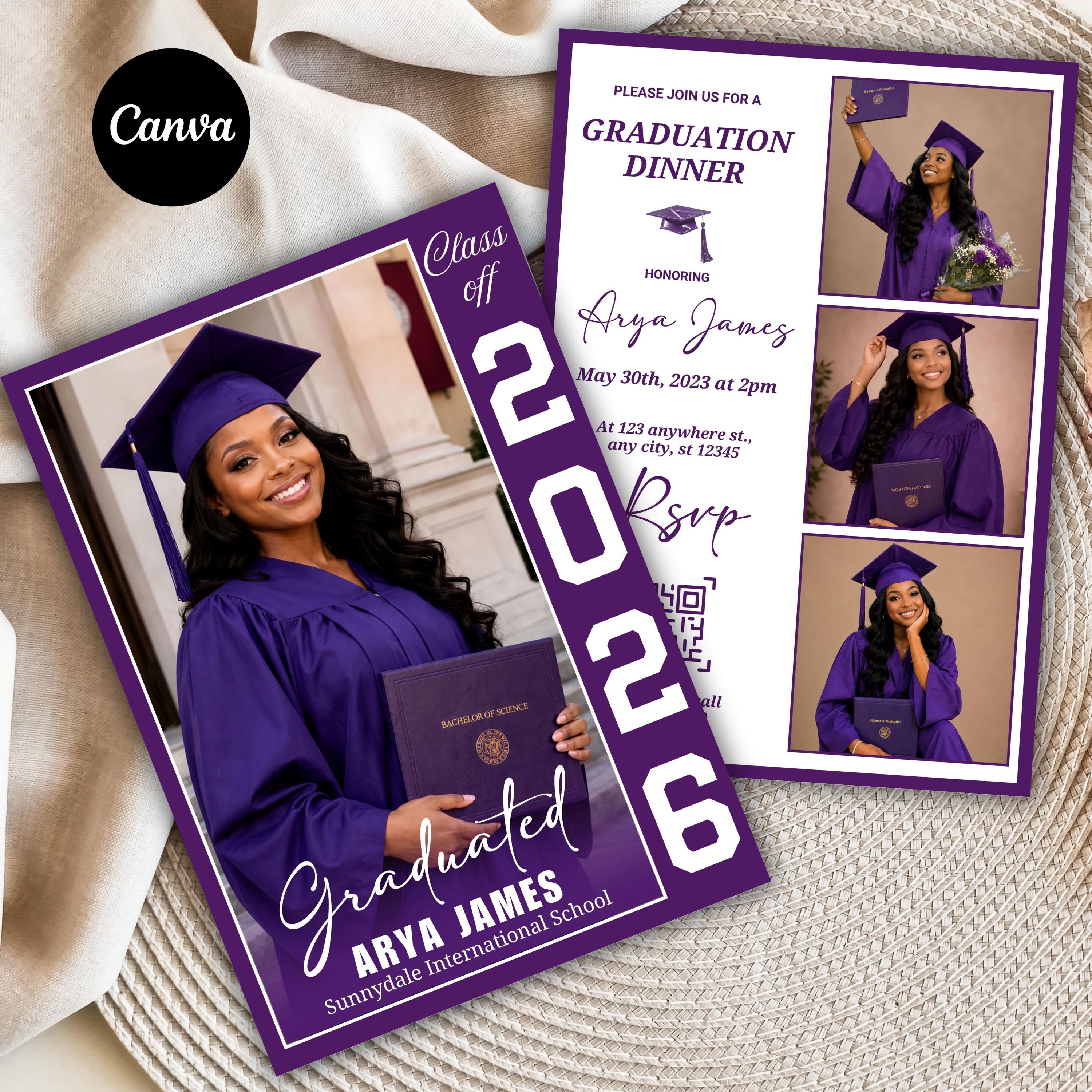 Graduation Announcement Invitation, Purple Senior Grad Party Invite ...