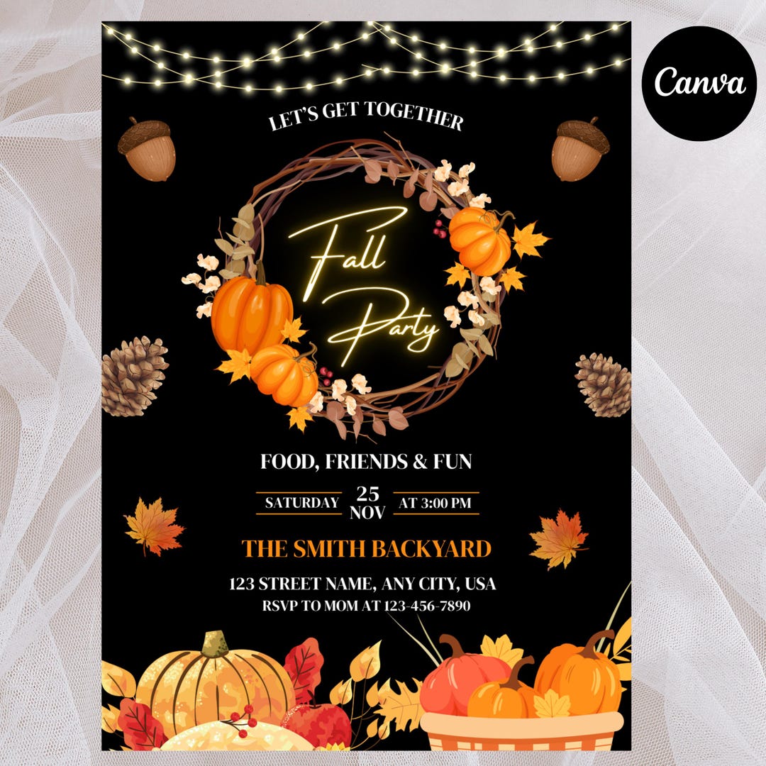 Printable Fall Party Invitation, Harvest Festival Invite, Autumn ...