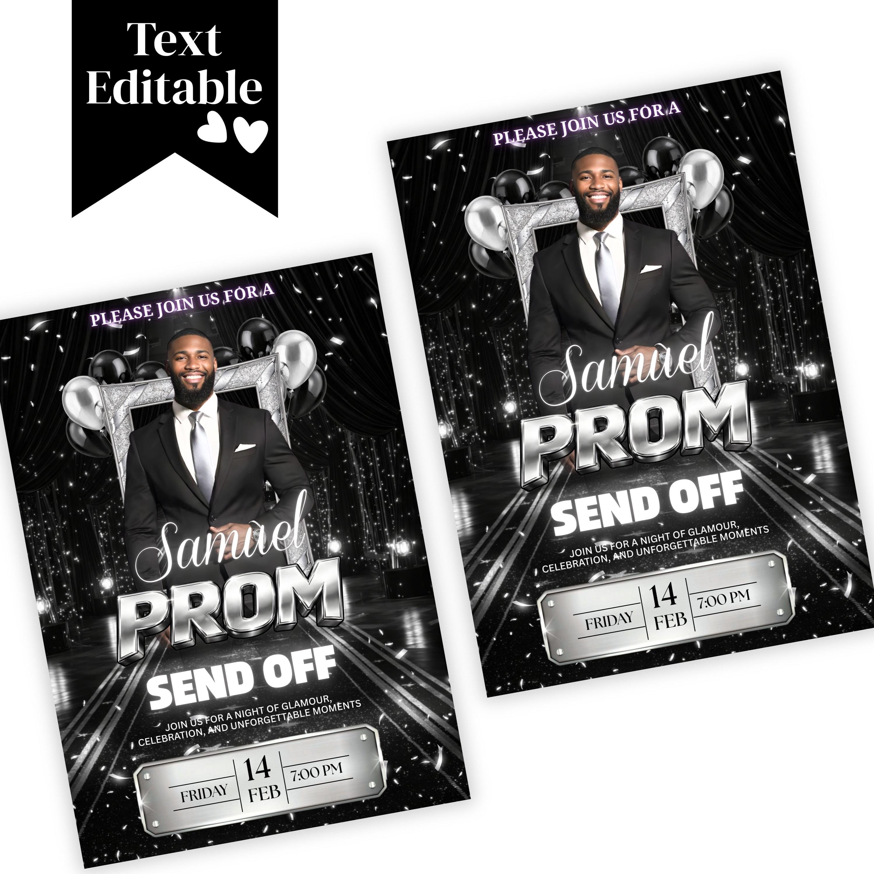 Prom Board.pdf Black-silver Prom Send off Digital Invitation, Graduation Prom King ...