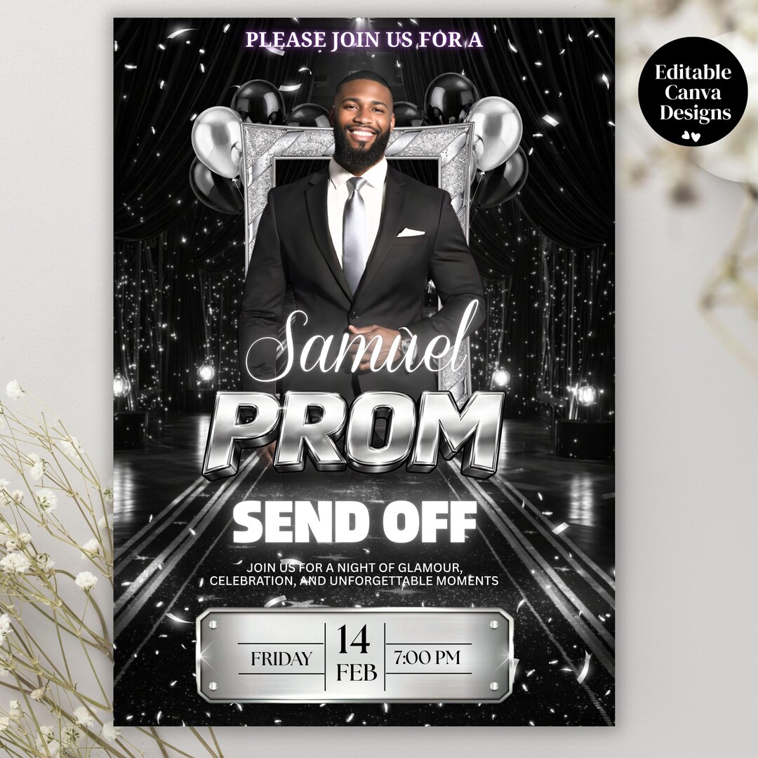Prom Board.pdf Black-silver Prom Send off Digital Invitation, Graduation Prom King ...
