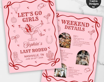 Last Rodeo Bachelorette Party Itinerary, Nashville Weekend Planner, Editable Canva Template for Digital Download