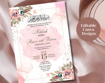 Islamic Wedding Invitation, Nikkah Invitation Template, Canva Editable, Muslim wedding invite, Arabic Nikkah Invite, PDF Download