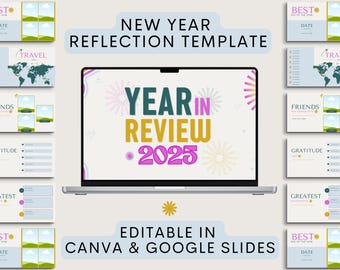 Year in Review Digital Template, New Year Reflection, 2025 Recap